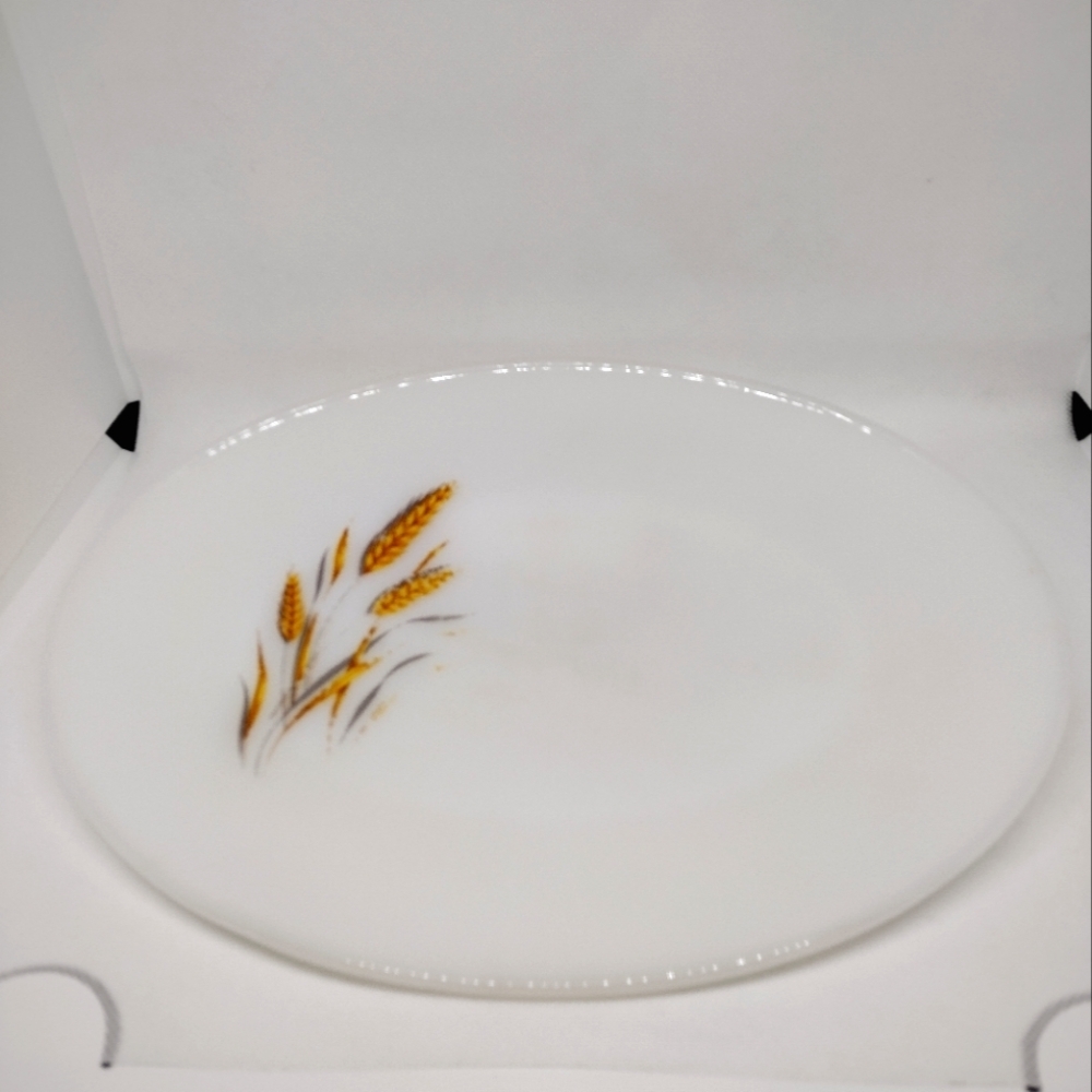 Vintage Fire King Wheat‎ Milk Glass Platter 11.78"